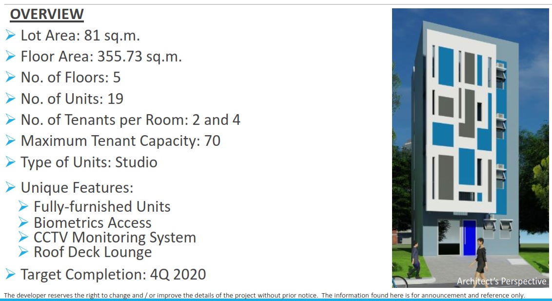 Kalayaan 2 Pre-Selling Dormitory Building at Makati City across BGC-Overview